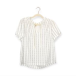 Madewell Bright Ivory Dotted Stripe Tie Neck Lightweight Tunic Top Size S